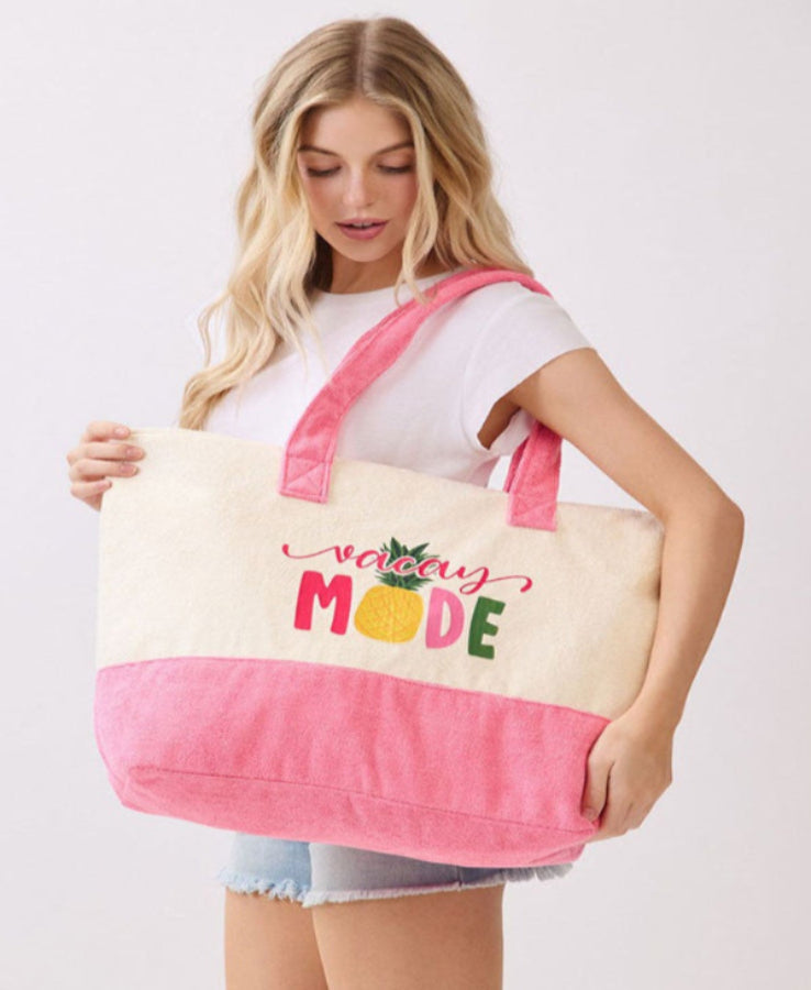 Vacay Mode Beach Tote Bag | Pink