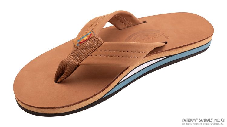 Women's Double Layer Leather Sandal | Tan & Blue
