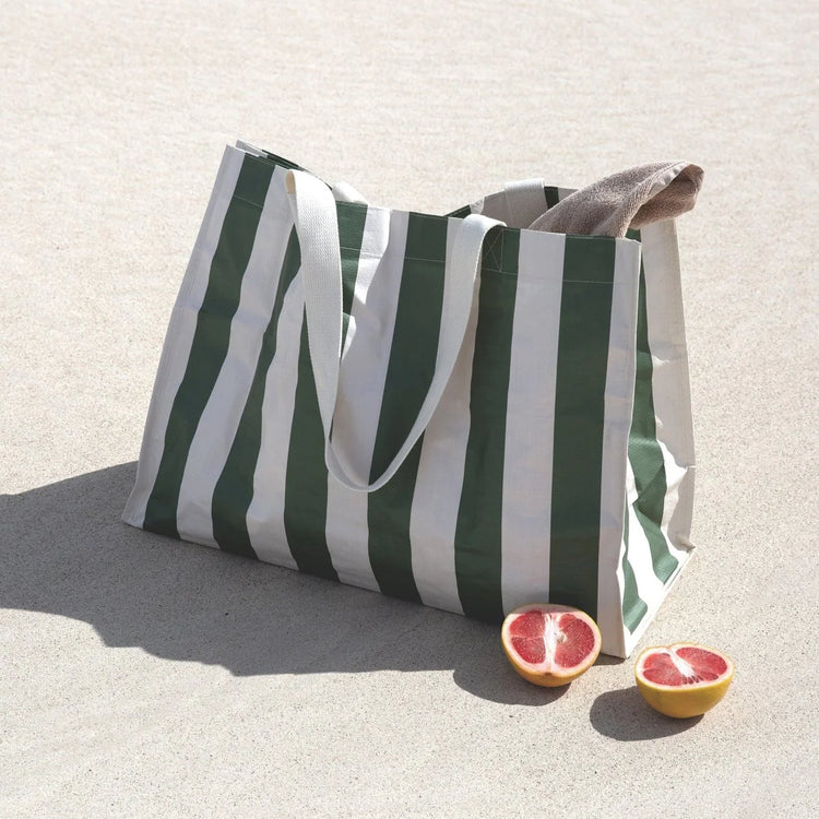 Carryall Beach Bag | Olive Stripe