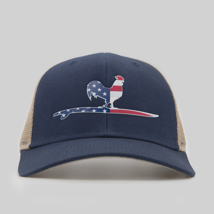 Surfing Rooster Snapback Hat | Stars & Stripes
