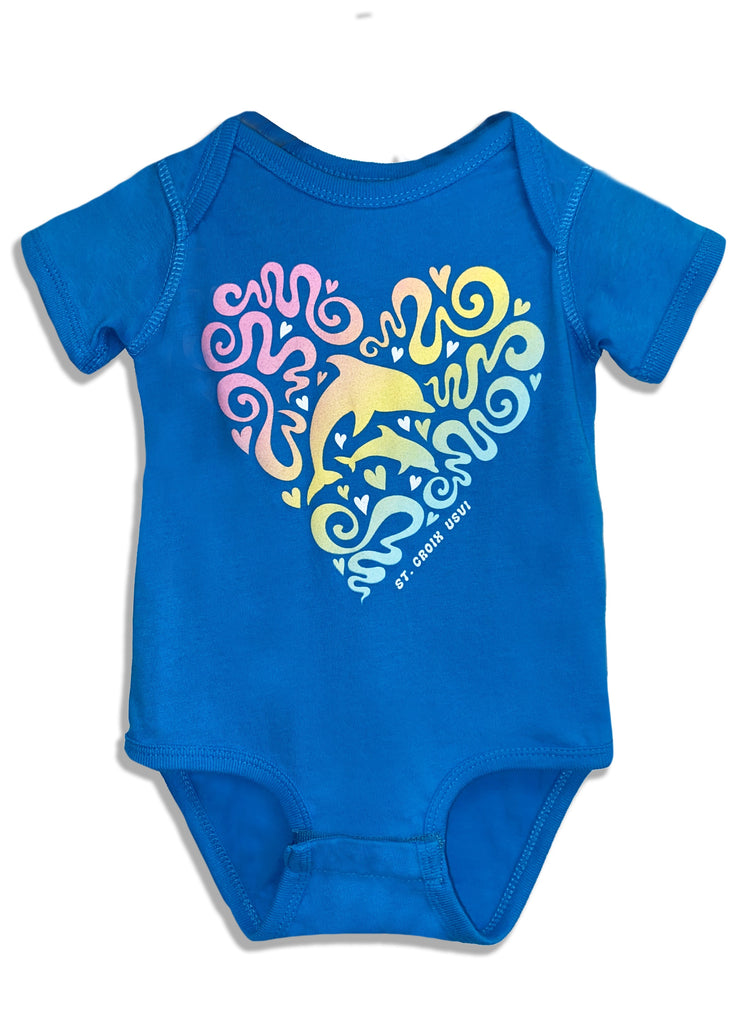Kid's Squiggly Dolphin Onesie | Caribbean Blue