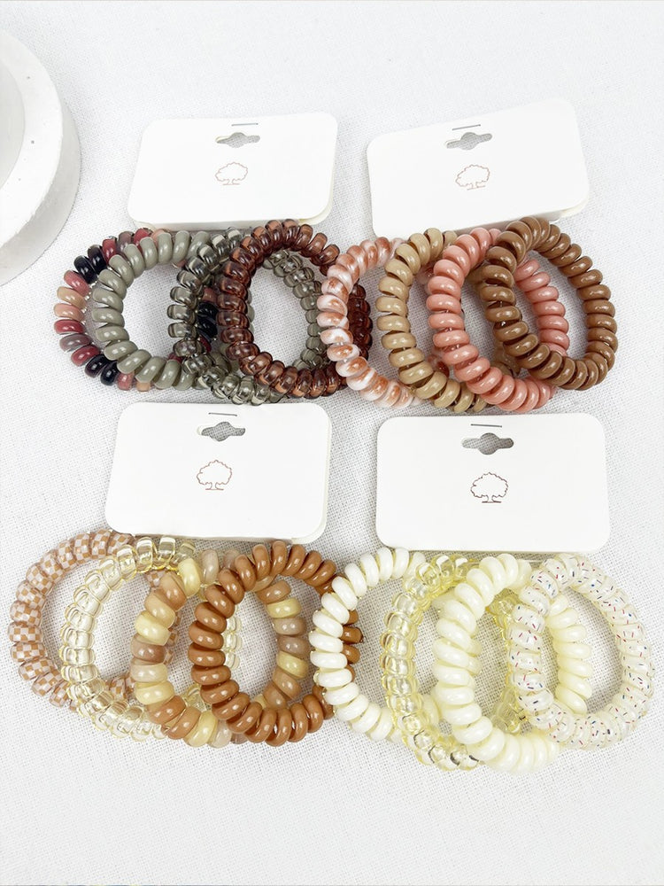 Cream and Multi Design Spiral Hair Ties