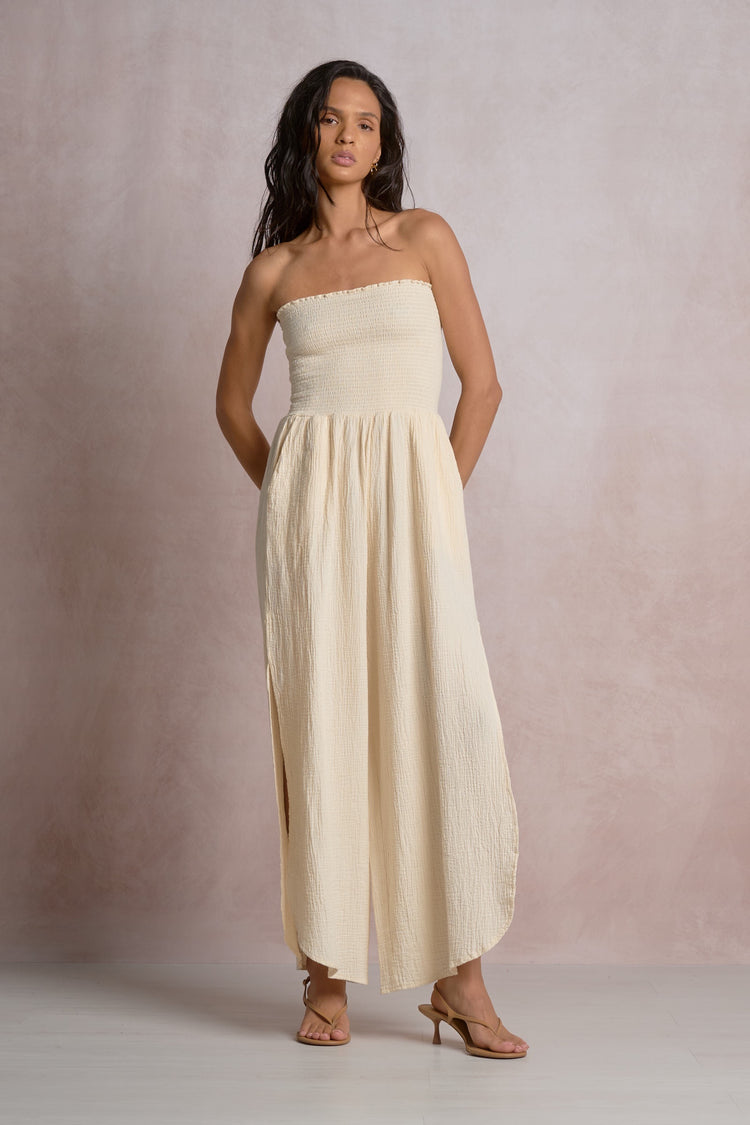 Smocked Strapless Jumper | Natural