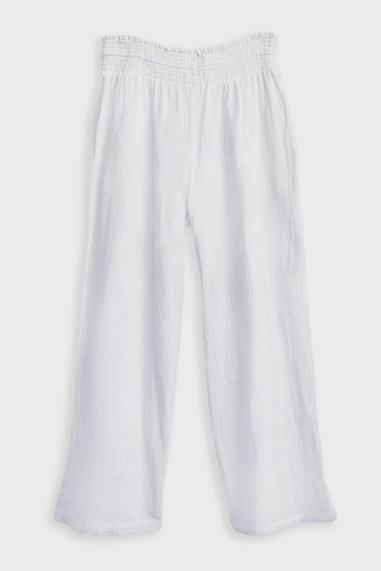 Women's Smocked Drawstring Pants | White