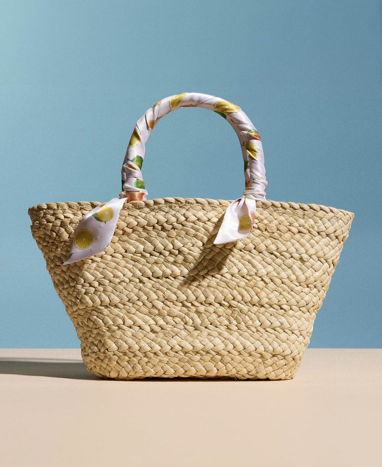 Fabric Handle Raffia Tote Bag | Fruit