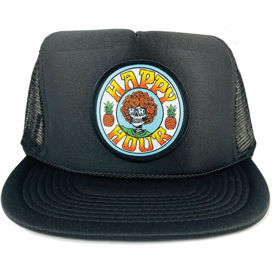 Happy Hour Skull & Roses Hat | Black