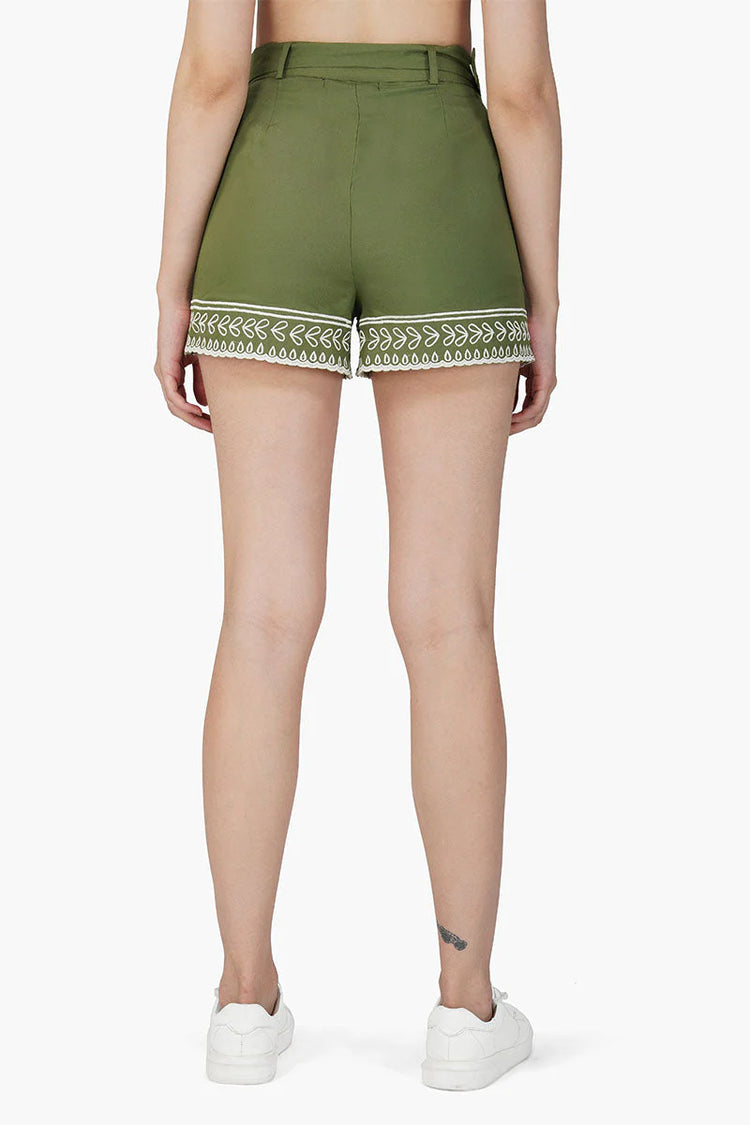 Palm Tree Embroidered Shorts | Olive