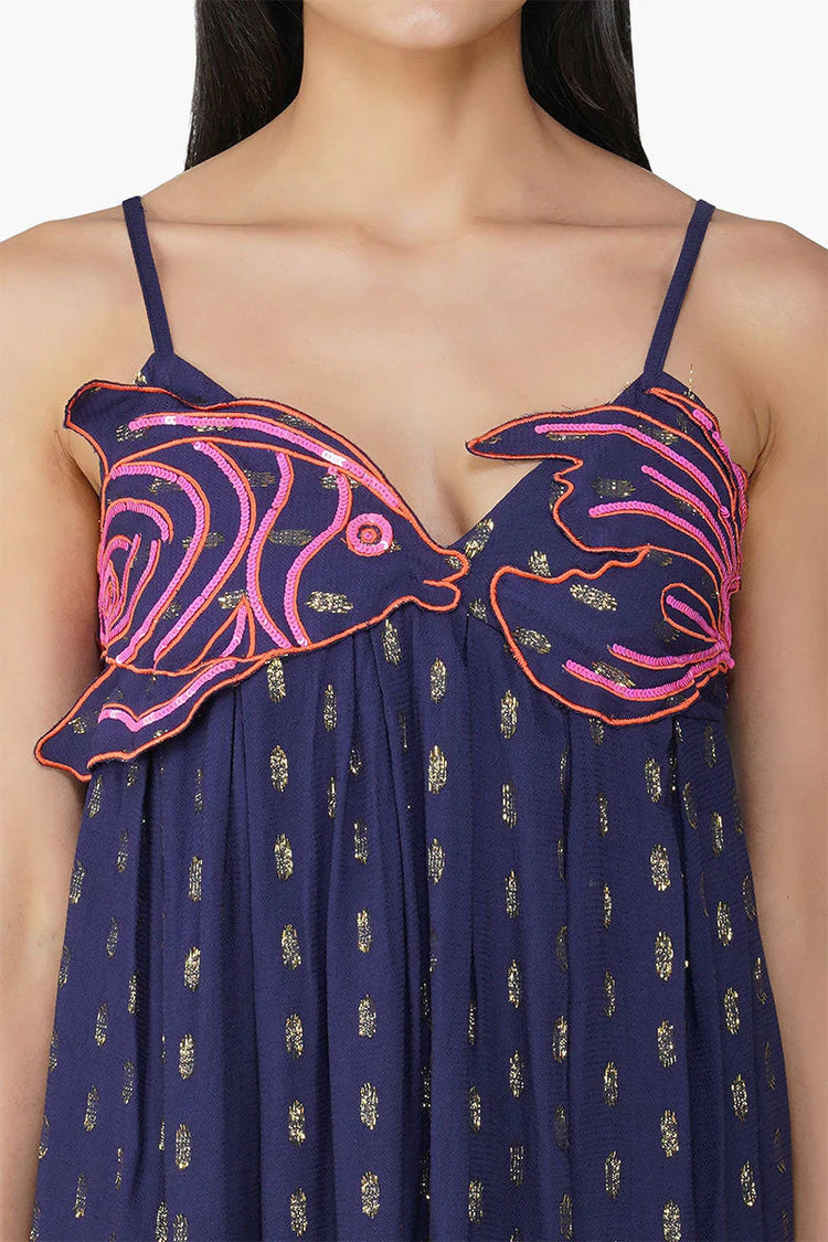 Bowfin Fish Embellished Dress | Navy