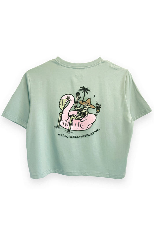 Everything’s Fine Skeleton Crop Tee | Sage