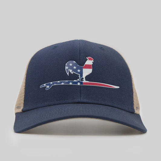 Surfing Rooster Snapback Hat | Stars & Stripes