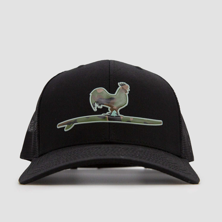 Surfing Rooster Snapback Hat | Black