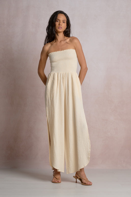 Smocked Strapless Jumper | Natural