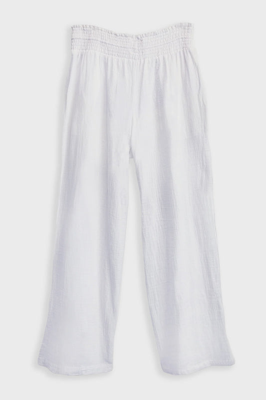 Women's Smocked Drawstring Pants | White