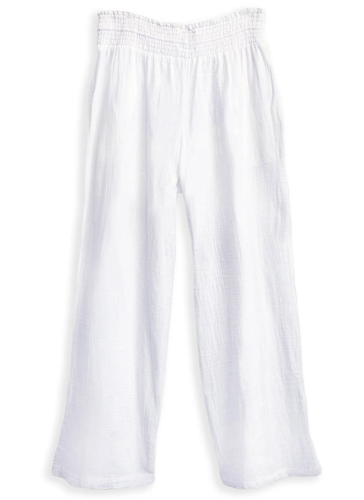Women's Smocked Drawstring Pants | White